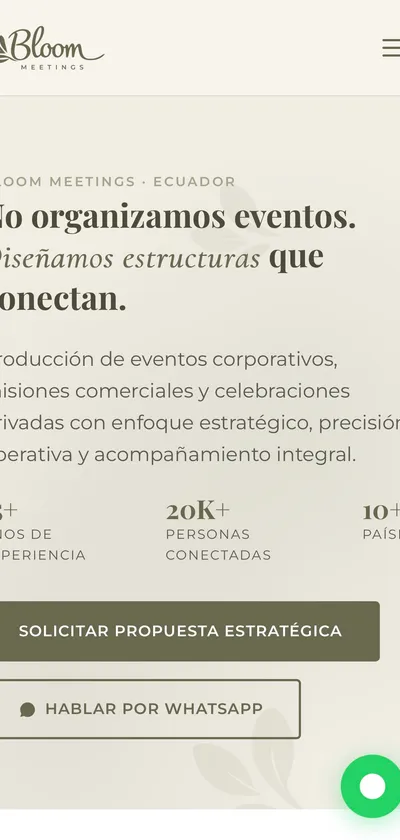 Versión móvil del sitio de Bloom Meetings