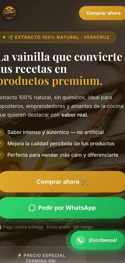 Versión móvil del sitio de Rey Vainilla